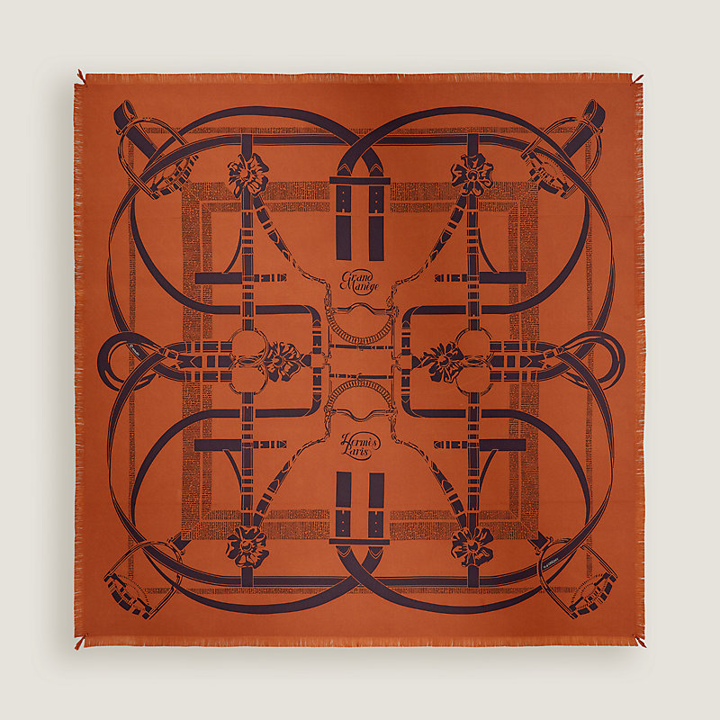 Grand Manege fringed scarf 80 - Beige | Hermès Mainland China
